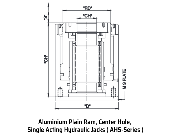Aluminium Plain Ram, Center Hole, Single Acting Hydraulic Jacks ( AHS-Series )